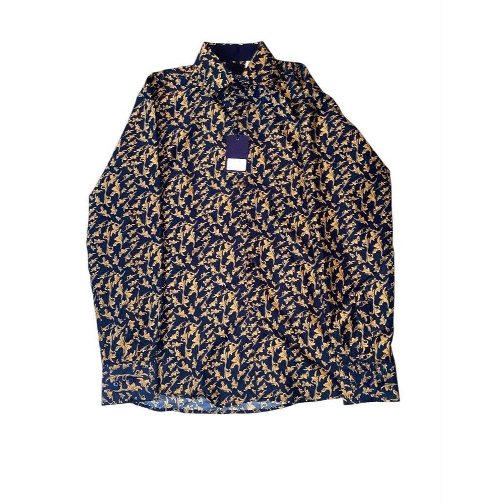 Silver Stone Long Sleeve Floral Design Button Down Shirt Size M Mens